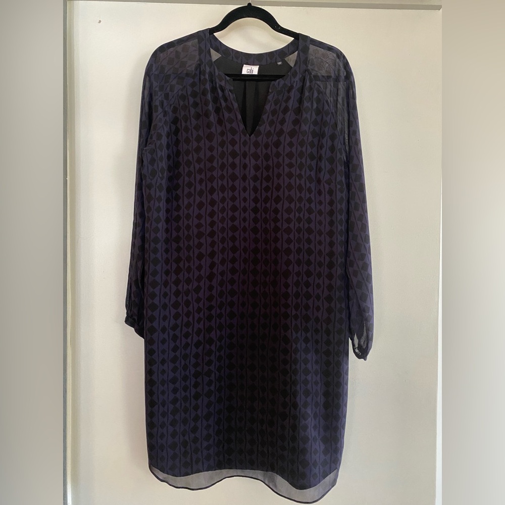 CAbi Black Geometric Long Sleeve Dress